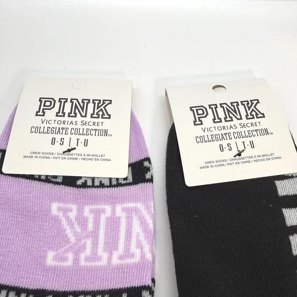 Victoria's Secret PINK Collegiate Collection Socks 2-Pack Purple & Black No Show
